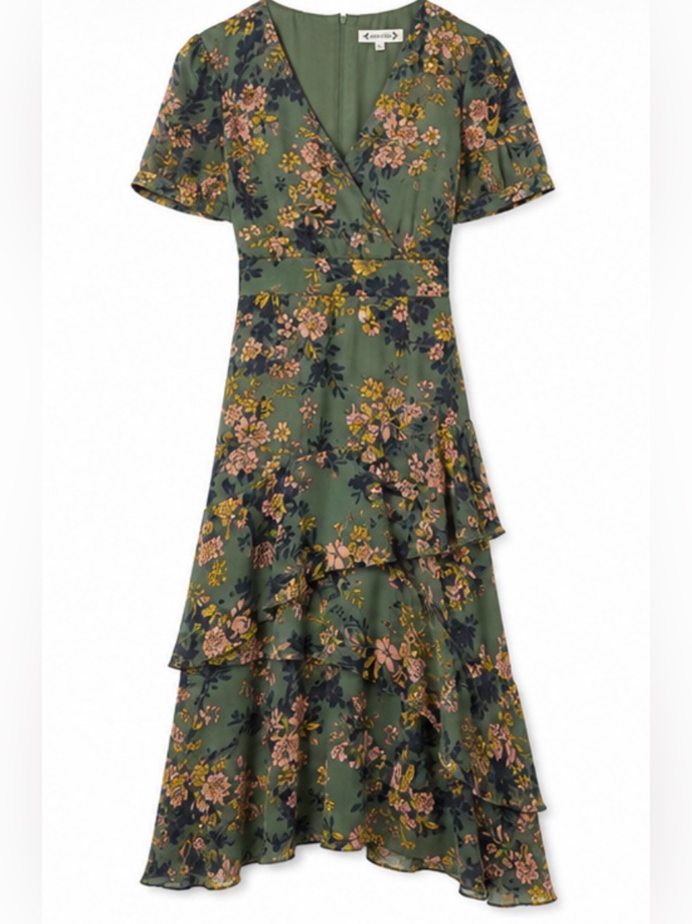 Nanette Lepore Green Floral Tiered Midi Dress